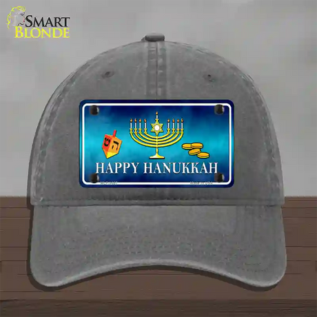 Happy Hanukkah Novelty License Plate Hat Unconstructed Cotton / Charcoal