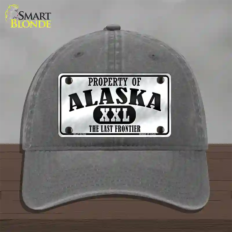 Property Of Alaska Novelty License Plate Hat Unconstructed Cotton / Charcoal