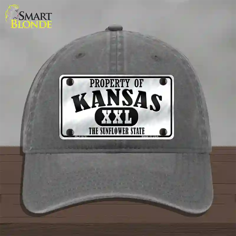 Property Of Kansas Novelty License Plate Hat Unconstructed Cotton / Charcoal