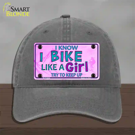 Bike Like A Girl Pink Novelty License Plate Hat Unconstructed Cotton / Charcoal