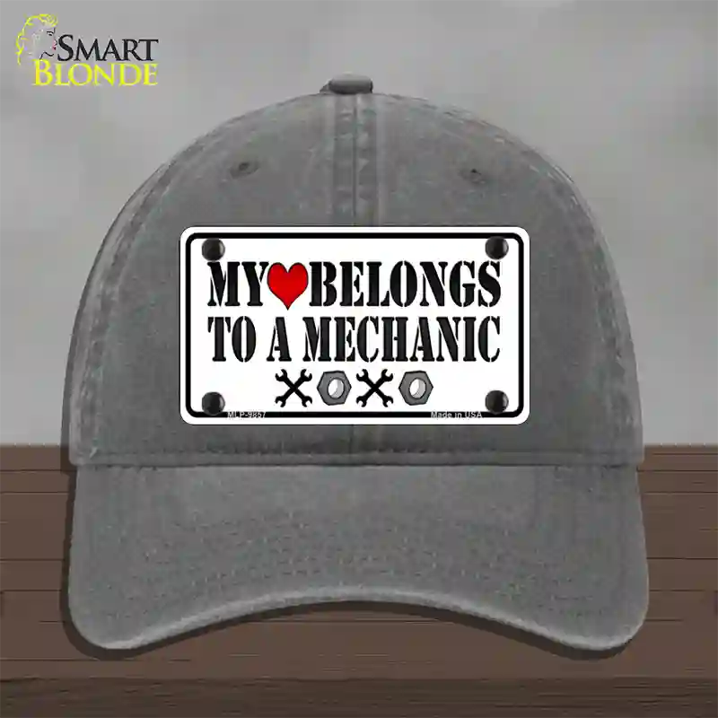 Heart Belongs To Mechanic Novelty License Plate Hat Unconstructed Cotton / Charcoal