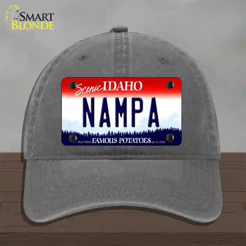 Nampa Idaho Novelty License Plate Hat Unconstructed Cotton / Charcoal