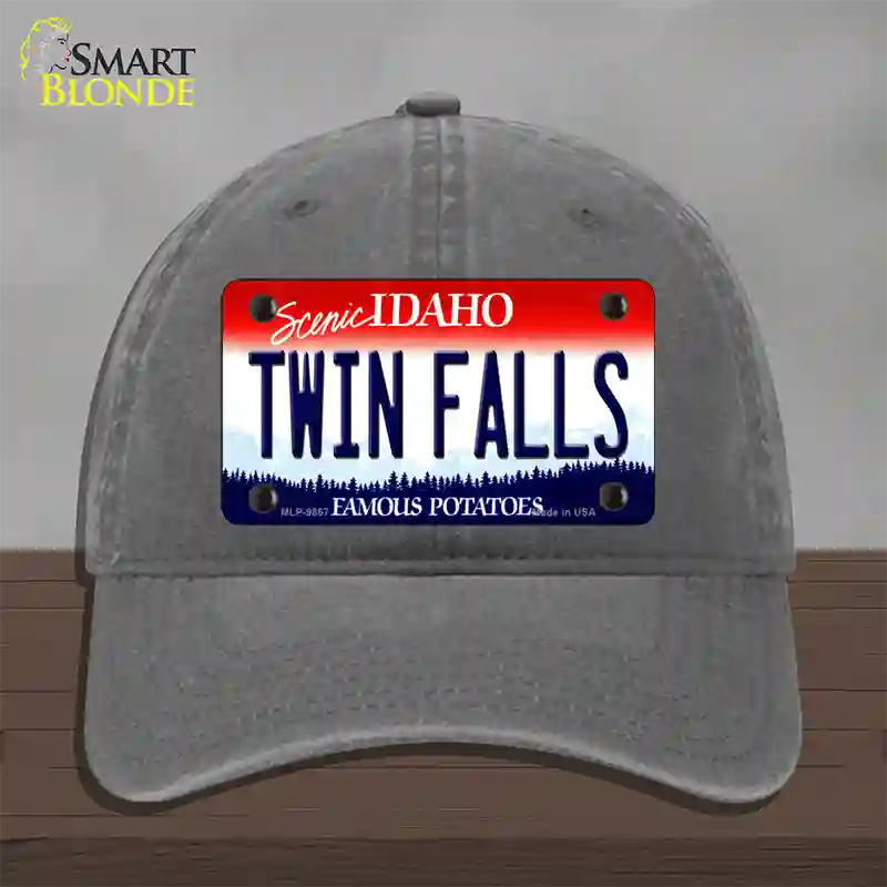 Twin Falls Idaho Novelty License Plate Hat Unconstructed Cotton / Charcoal