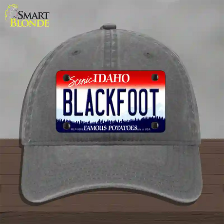 Blackfoot Idaho Novelty License Plate Hat Unconstructed Cotton / Charcoal