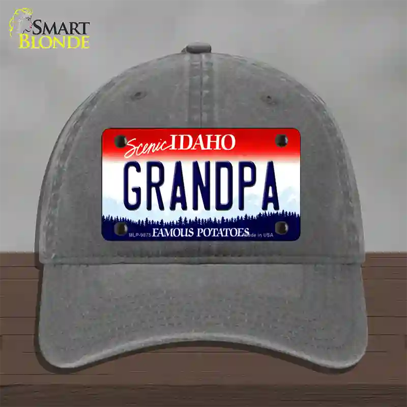 Grandpa Idaho Novelty License Plate Hat Unconstructed Cotton / Charcoal