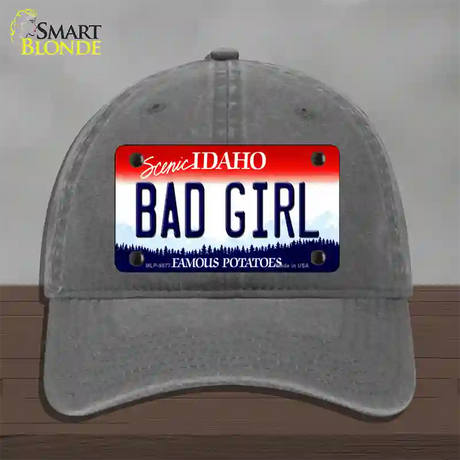 Bad Girl Idaho Novelty License Plate Hat Unconstructed Cotton / Charcoal