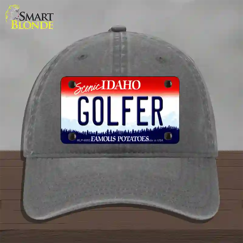 Golfer Idaho Novelty License Plate Hat Unconstructed Cotton / Charcoal