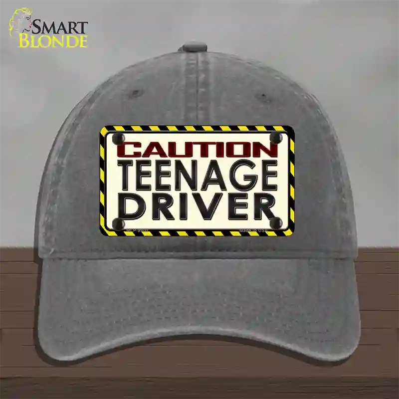 Caution Teenage Driver Novelty License Plate Hat Unconstructed Cotton / Charcoal