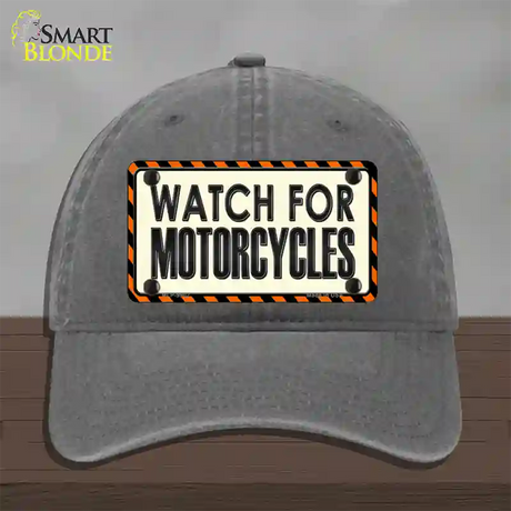 Watch For Motorcycle Novelty License Plate Hat Unconstructed Cotton / Charcoal