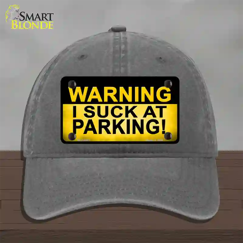 Warning Suck At Parking Novelty License Plate Hat Unconstructed Cotton / Charcoal