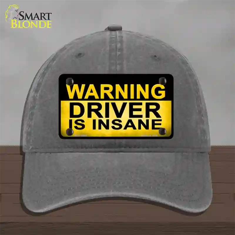 Warning Driver Insane Novelty License Plate Hat Unconstructed Cotton / Charcoal