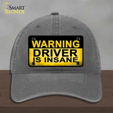 Warning Driver Insane Novelty License Plate Hat Unconstructed Cotton / Charcoal