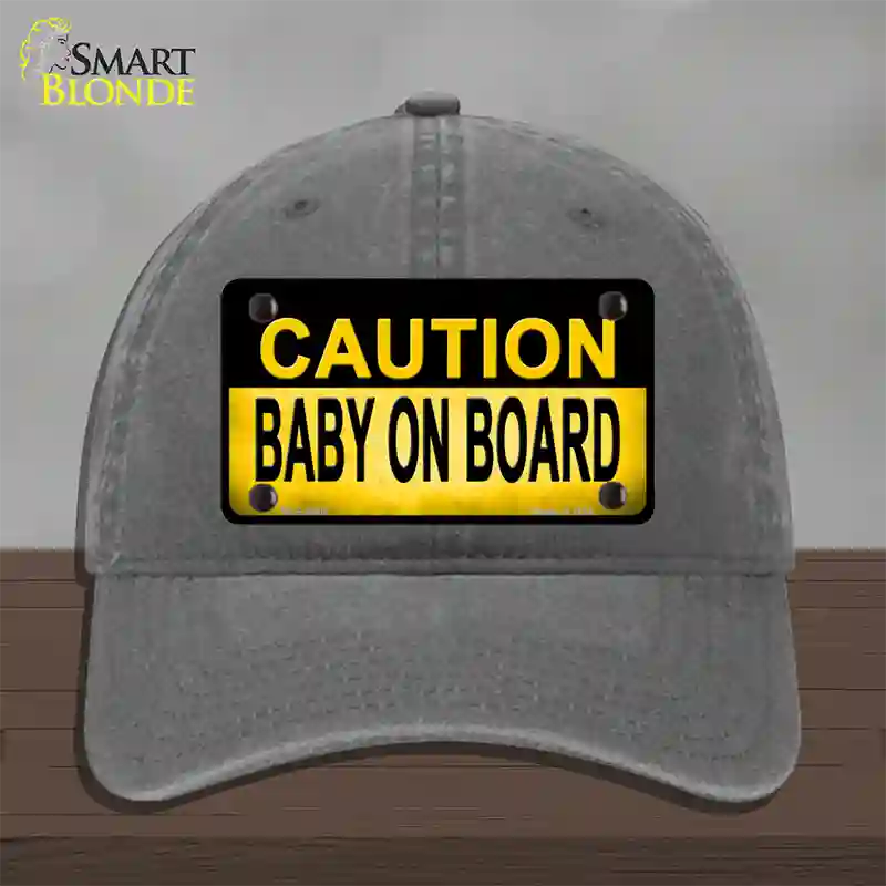 Caution Baby On Board Novelty License Plate Hat Unconstructed Cotton / Charcoal