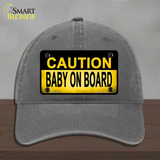 Caution Baby On Board Novelty License Plate Hat Unconstructed Cotton / Charcoal