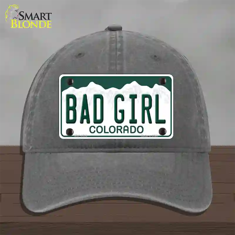 Bad Girl Colorado Novelty License Plate Hat Unconstructed Cotton / Charcoal