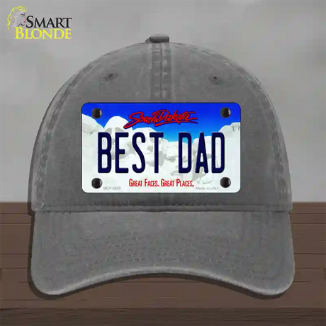 Best Dad South Dakota Novelty License Plate Hat Unconstructed Cotton / Charcoal