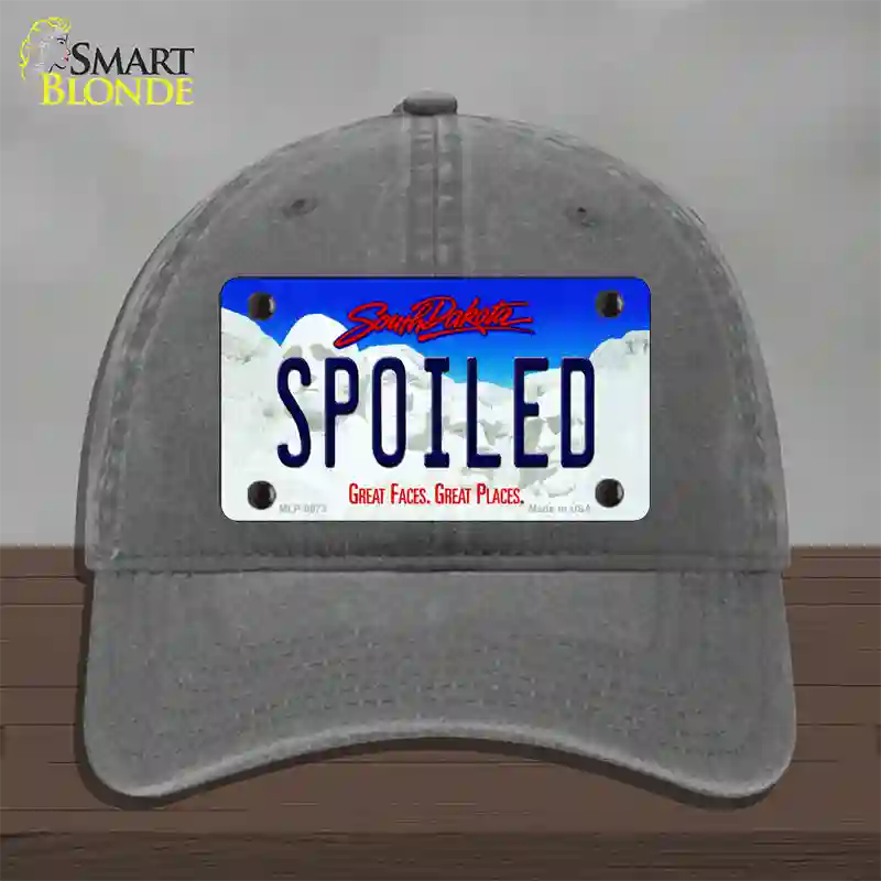 Spoiled South Dakota Novelty License Plate Hat Unconstructed Cotton / Charcoal