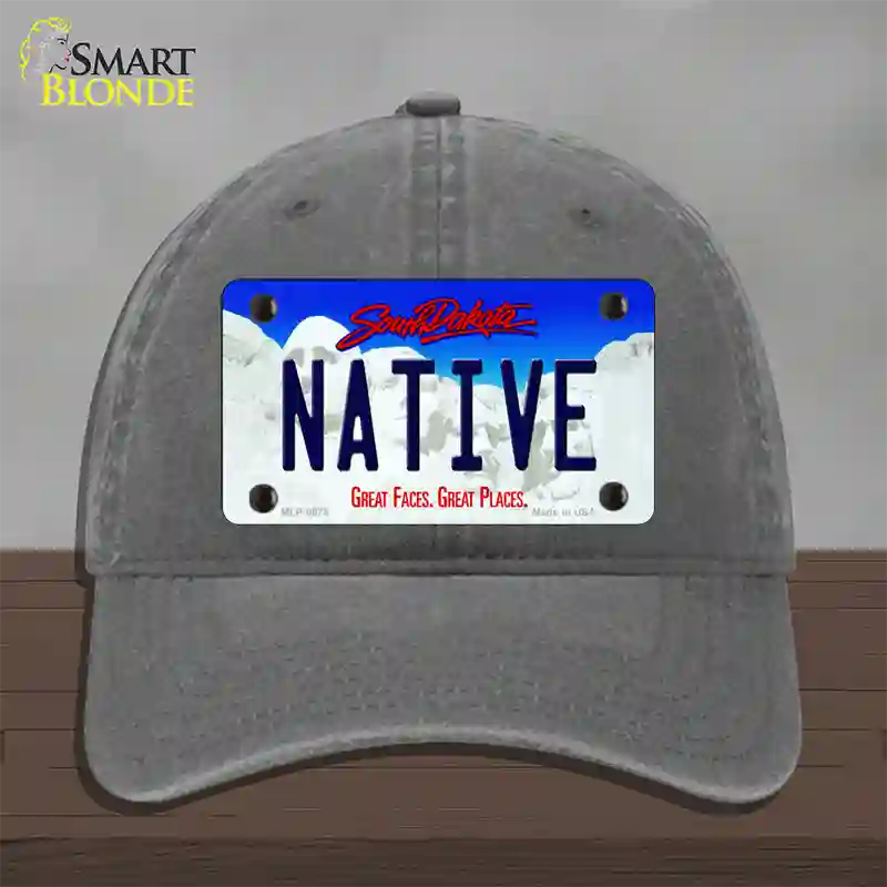 Native South Dakota Novelty License Plate Hat Unconstructed Cotton / Charcoal