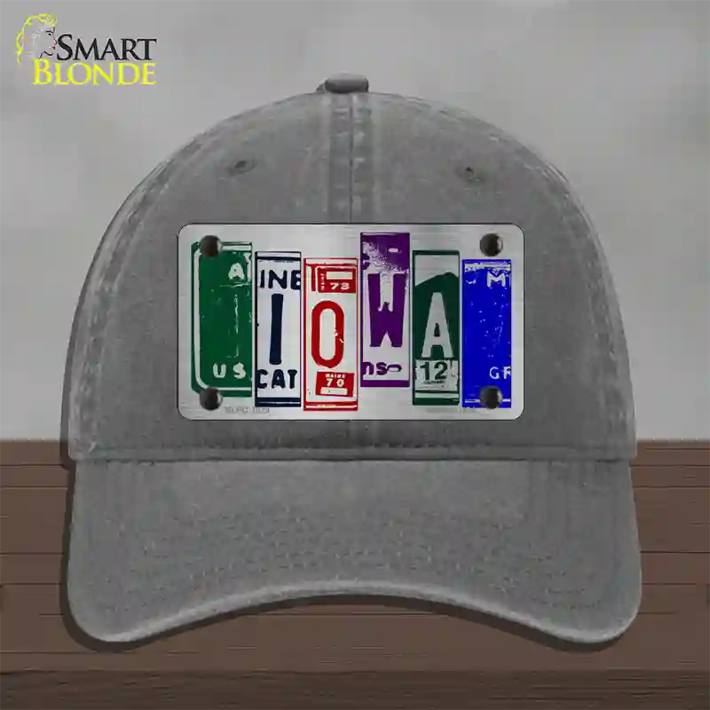 Iowa License Plate Art Novelty License Plate Hat Unconstructed Cotton / Charcoal