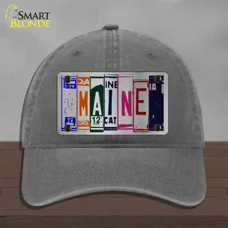 Maine License Plate Art Novelty License Plate Hat Unconstructed Cotton / Charcoal