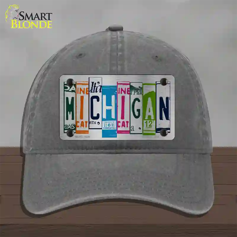 Michigan License Plate Art Novelty License Plate Hat Unconstructed Cotton / Charcoal