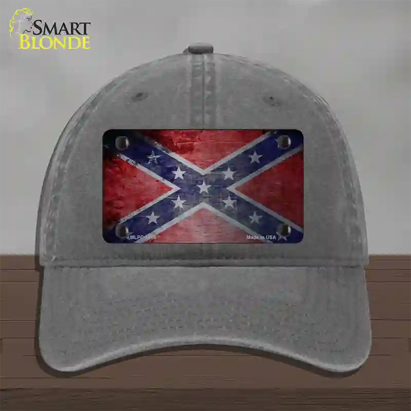 Confederate Flag Scratched Chrome Novelty License Plate Hat Unconstructed Cotton / Charcoal