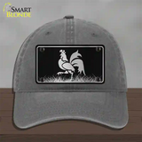 Rooster Black Brushed Chrome Novelty License Plate Hat Unconstructed Cotton / Charcoal