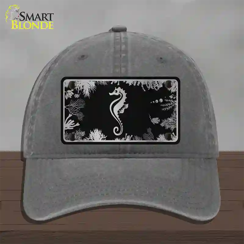 Sea Horse Black Brushed Chrome Novelty License Plate Hat Unconstructed Cotton / Charcoal