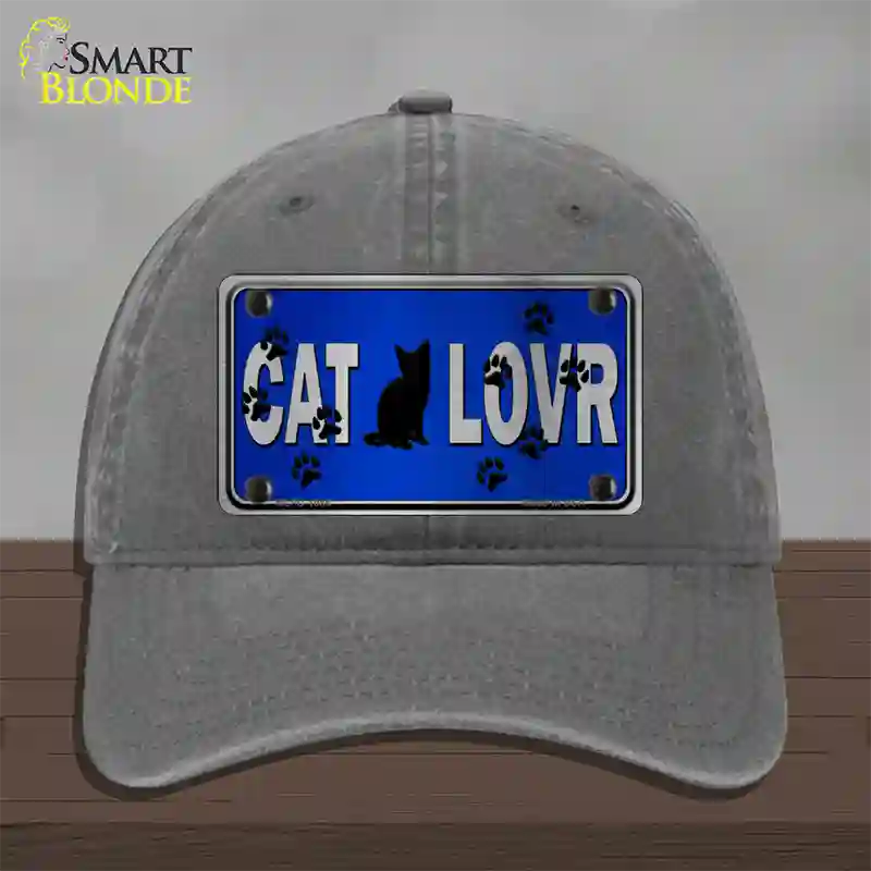 Cat Lover Blue Brushed Chrome Novelty License Plate Hat Tag Unconstructed Cotton / Charcoal