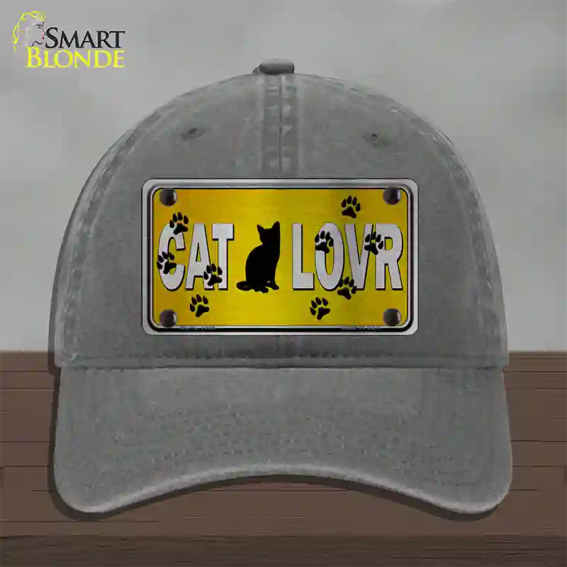 Cat Lover Yellow Brushed Chrome Novelty License Plate Hat Tag Unconstructed Cotton / Charcoal