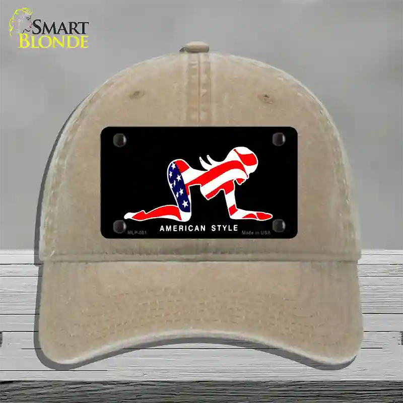 American Style Sexy Flag Pose Novelty License Plate Hat Unconstructed Cotton / Khaki