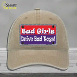 Bad Girls Drive Bad Toys Novelty License Plate Hat Unconstructed Cotton / Khaki