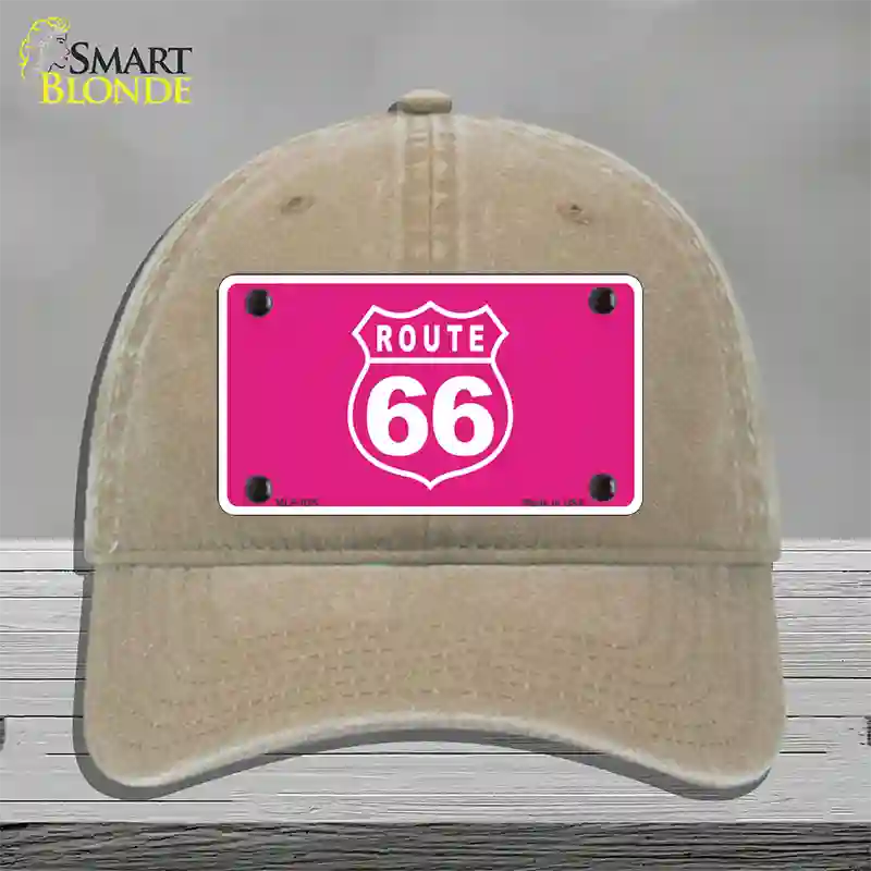 US Route 66 Pink Novelty License Plate Hat Unconstructed Cotton / Khaki