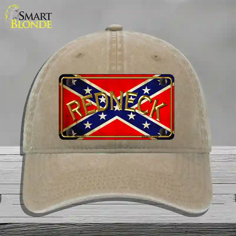 Redneck Confederate Flag Novelty License Plate Hat Unconstructed Cotton / Khaki