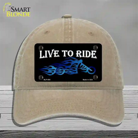 Live To Ride Novelty License Plate Hat Unconstructed Cotton / Khaki