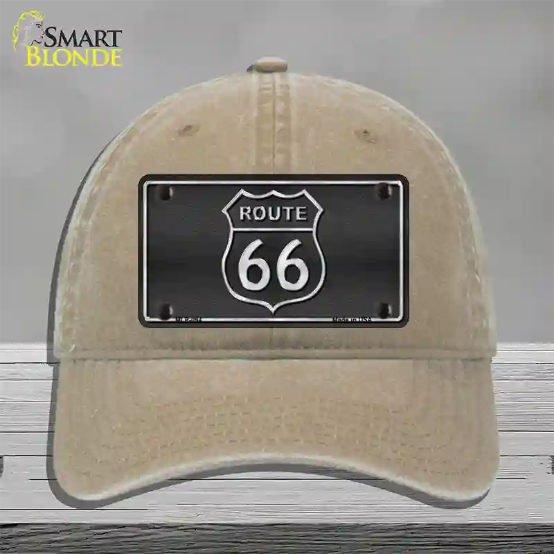 Route 66 Shield Black Novelty License Plate Hat Unconstructed Cotton / Khaki