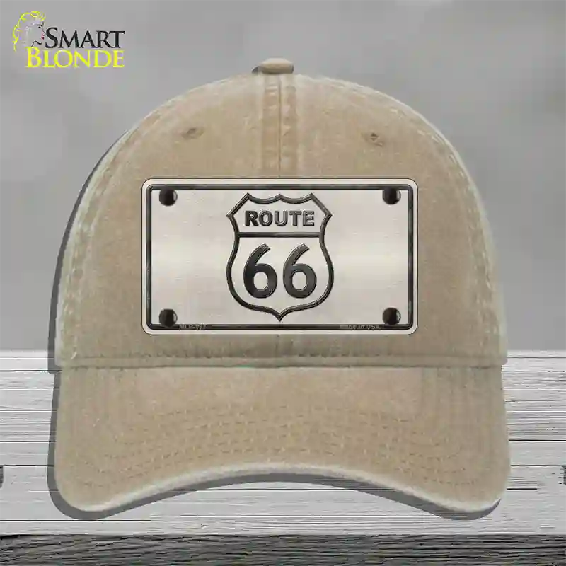 Route 66 Shield White Novelty License Plate Hat Unconstructed Cotton / Khaki