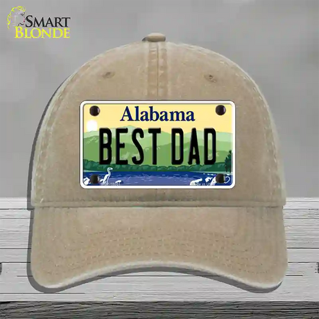 Best Dad Alabama Novelty License Plate Hat Unconstructed Cotton / Khaki