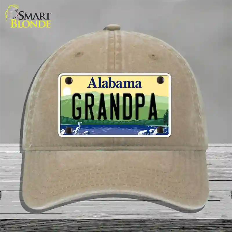 Grandpa Alabama Novelty License Plate Hat Unconstructed Cotton / Khaki