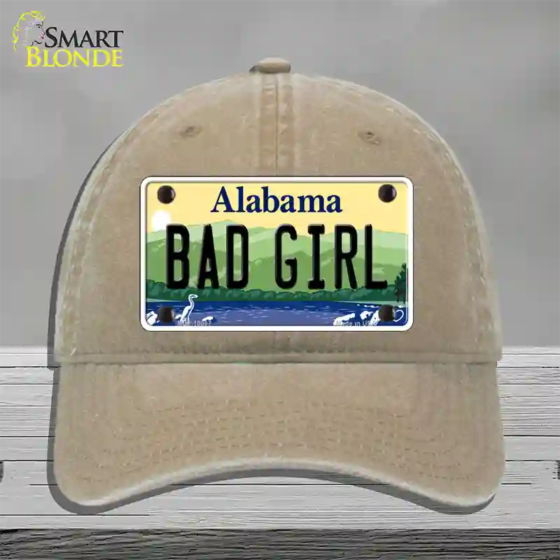 Bad Girl Alabama Novelty License Plate Hat Unconstructed Cotton / Khaki