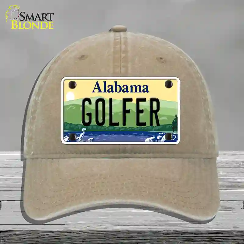 Golfer Alabama Novelty License Plate Hat Unconstructed Cotton / Khaki