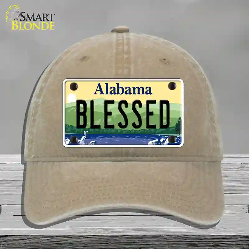 Blessed Alabama Novelty License Plate Hat Unconstructed Cotton / Khaki