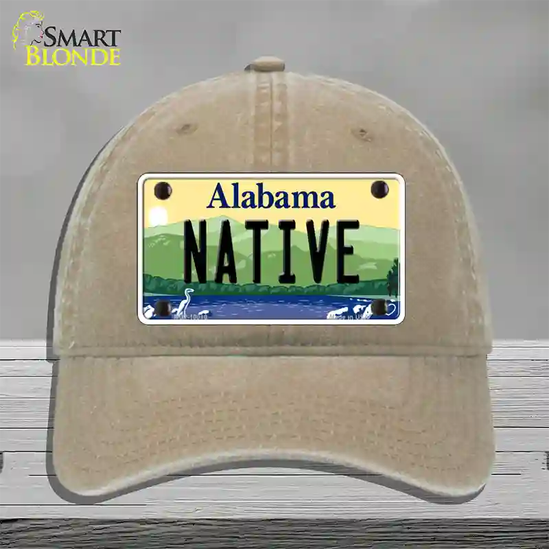 Native Alabama Novelty License Plate Hat Unconstructed Cotton / Khaki