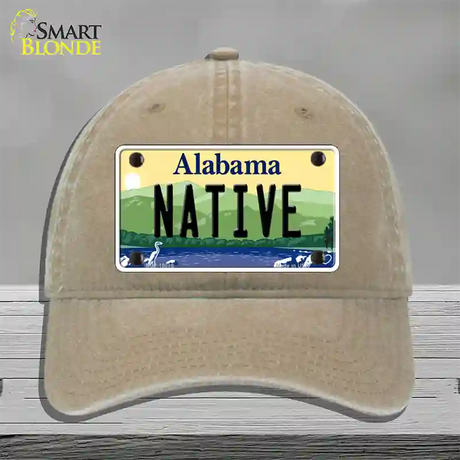 Native Alabama Novelty License Plate Hat Unconstructed Cotton / Khaki