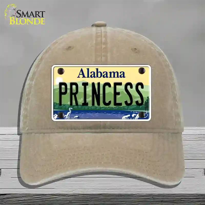 Princess Alabama Novelty License Plate Hat Unconstructed Cotton / Khaki