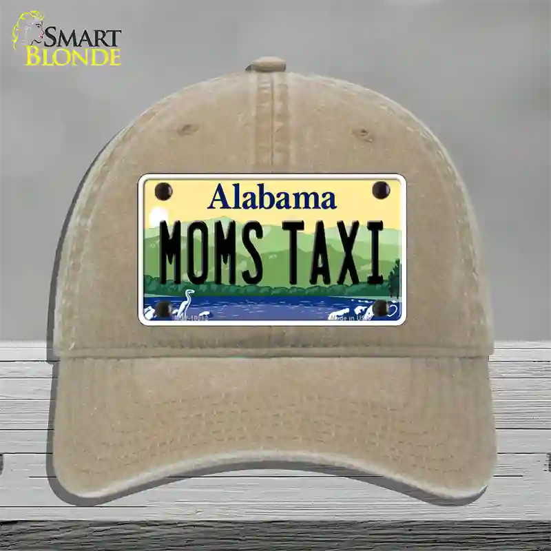 Moms Taxi Alabama Novelty License Plate Hat Unconstructed Cotton / Khaki