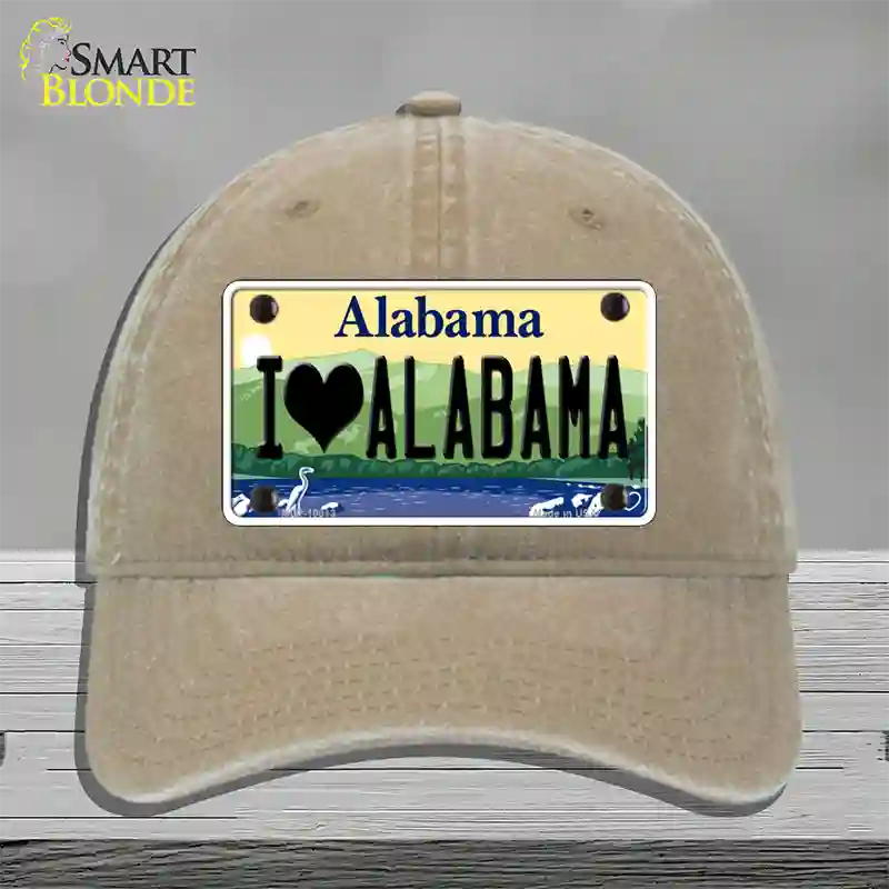 I Love Alabama Novelty License Plate Hat Unconstructed Cotton / Khaki