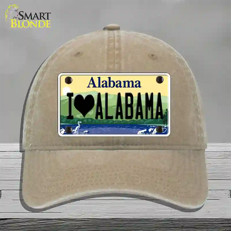 I Love Alabama Novelty License Plate Hat Unconstructed Cotton / Khaki