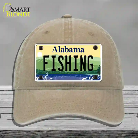 Fishing Alabama Novelty License Plate Hat Unconstructed Cotton / Khaki