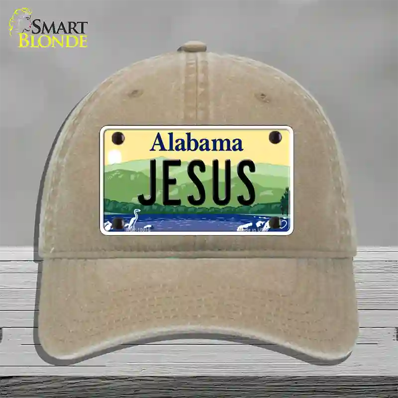 Jesus Alabama Novelty License Plate Hat Unconstructed Cotton / Khaki